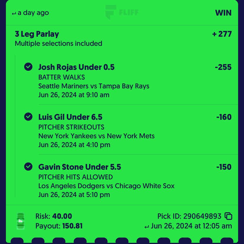 Winning three-leg parlay
