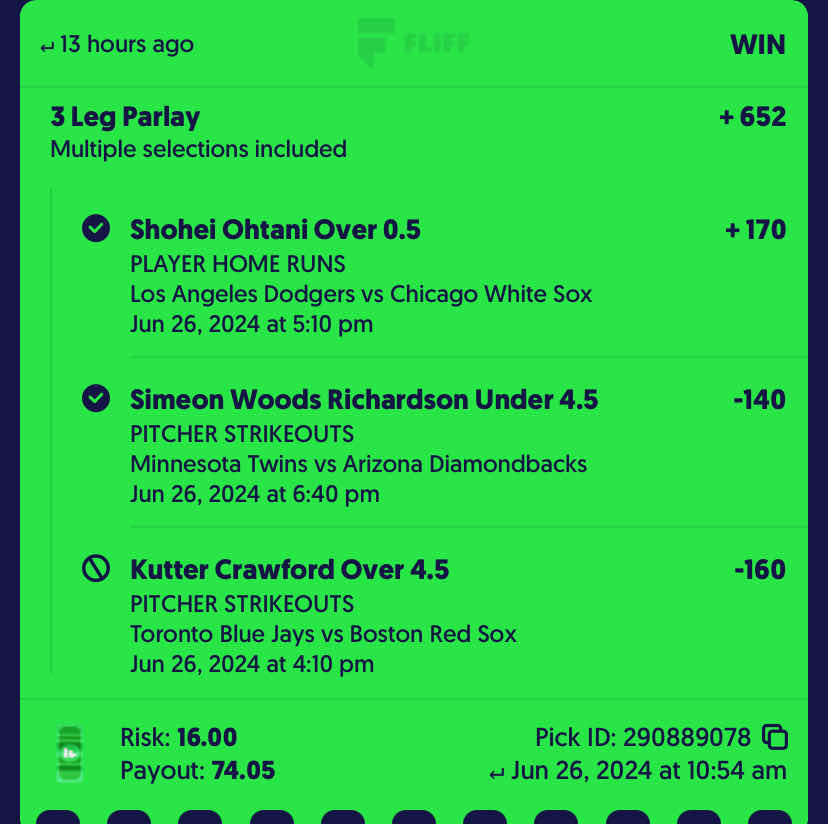 Winning three-leg parlay